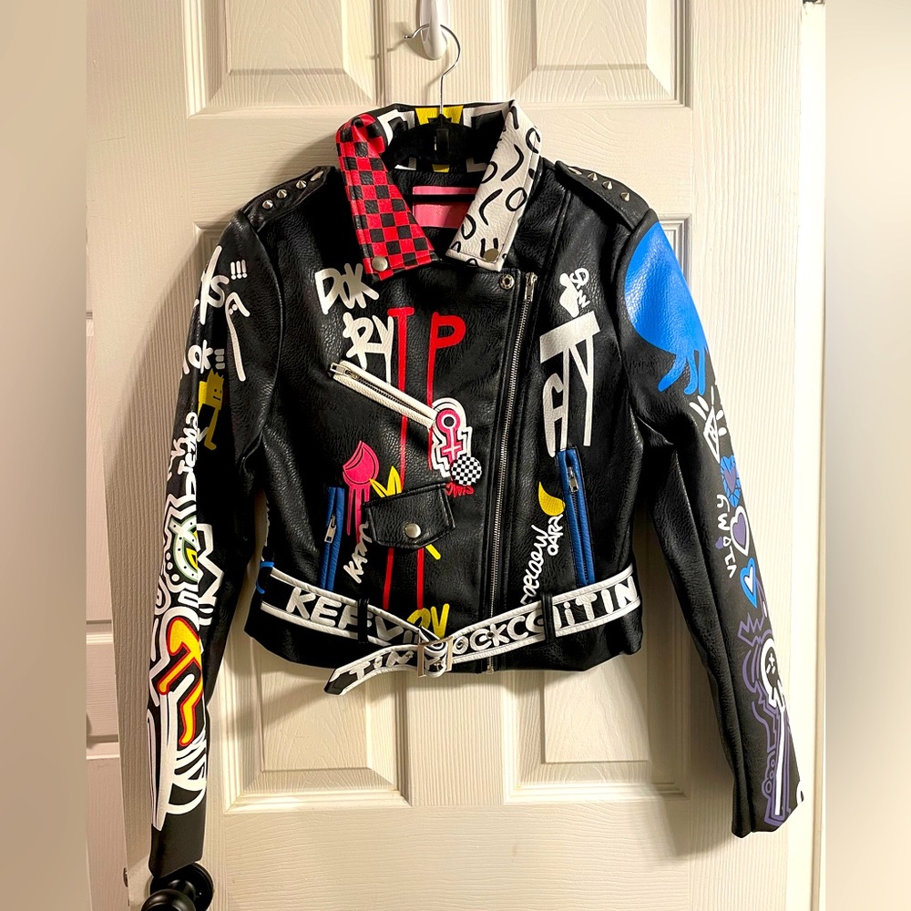 Azalea Wang "Make Art" Graffiti Motorcycle Jacket